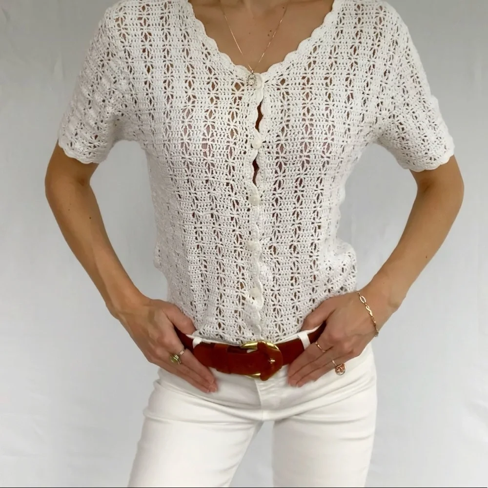 SOLD ❌ Crocheted top short sleeves size M vintage woman’s - Picture 3 of 12